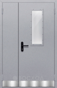 Фото стальная дверь Распашная полуторная дверь со стеклоблоком №27 с отделкой Нитроэмаль