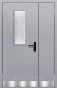 Фото  Стальная дверь Распашная полуторная дверь со стеклоблоком №27 с отделкой Нитроэмаль
